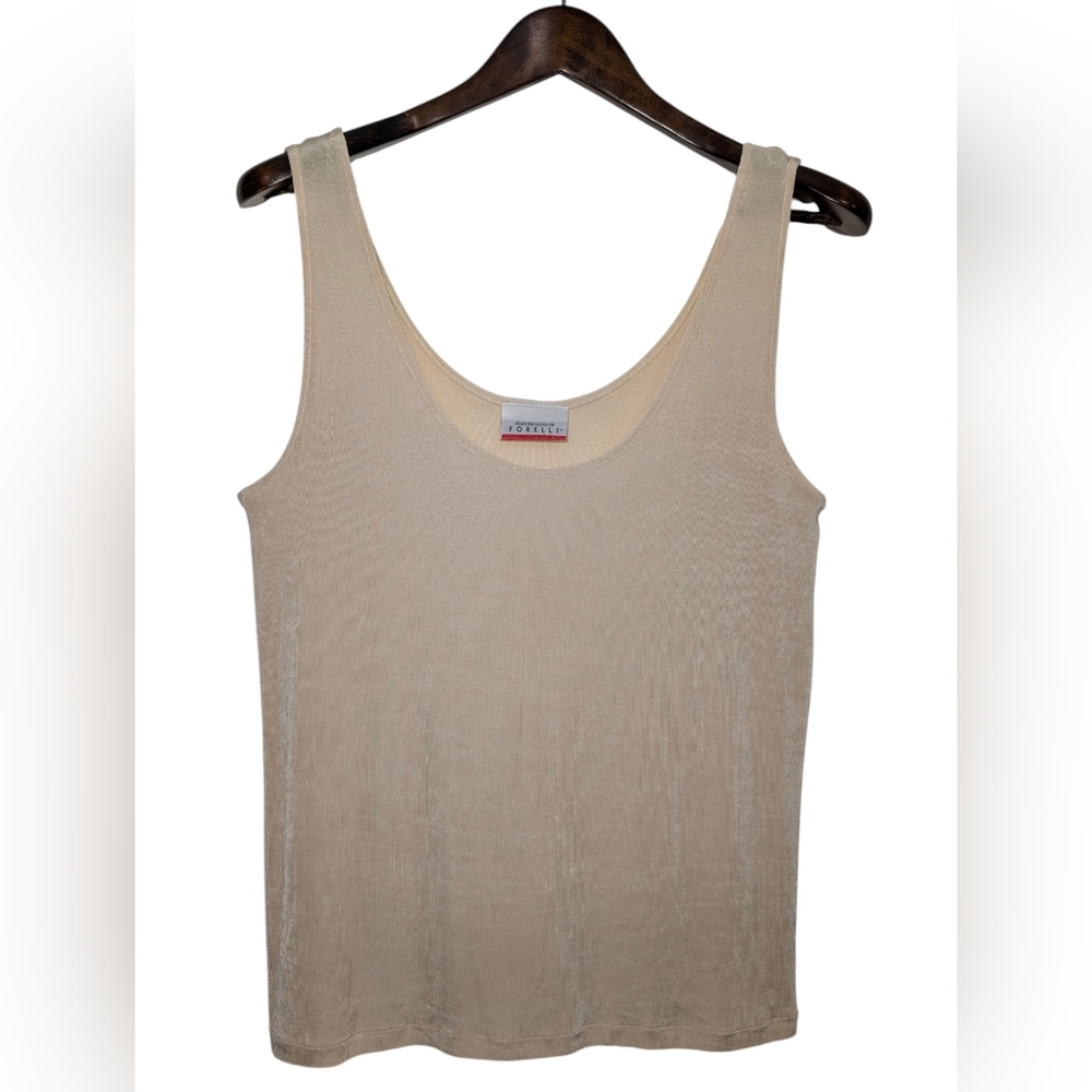 FORELLI Women's 14/16 Ribbed Scoop Neck Cream Beige Tank Top High Luster Acetate